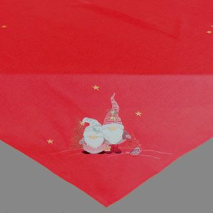 1: Complete Tafelkleed serie – Kerst – Linnenlook – Rood met Wichtels – Kabouters – Gnoom